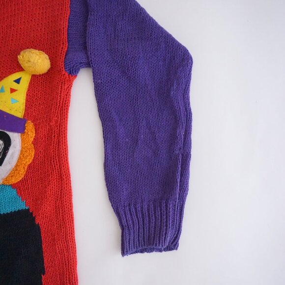 Vintage Nuggets Red Purple Cotton Blend Clown Circus Applique Knit Sweater L - Picture 4 of 10